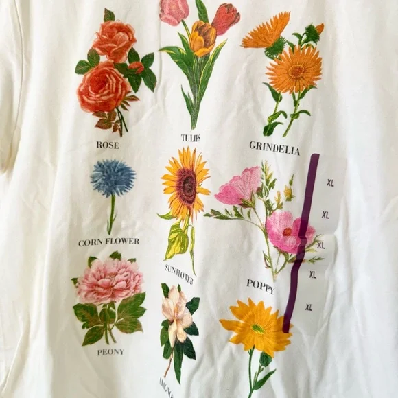 NWT Fifth Sun Floral Graphic Tee Cream Short Sleeve T-Shirt XL - Picture 4 of 8
